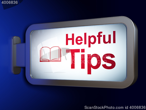 Image of Education concept: Helpful Tips and Book on billboard background