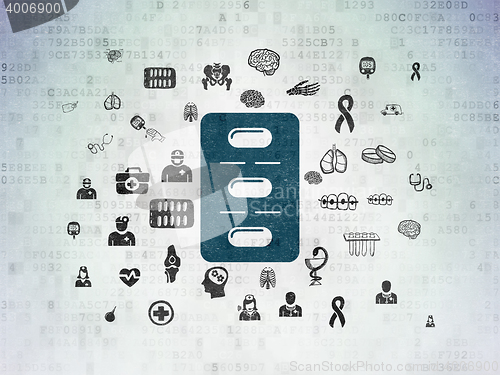 Image of Healthcare concept: Pills Blister on Digital Data Paper background