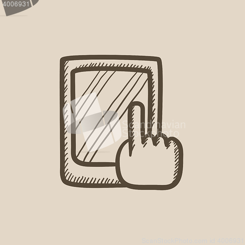 Image of Finger pointing at tablet sketch icon.