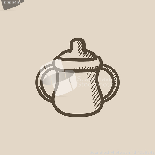 Image of Baby bottle with handles sketch icon.