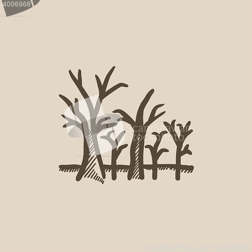 Image of Tree with bare branches sketch icon.