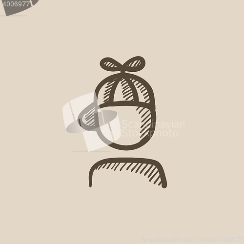 Image of Boy in cap with propeller sketch icon.