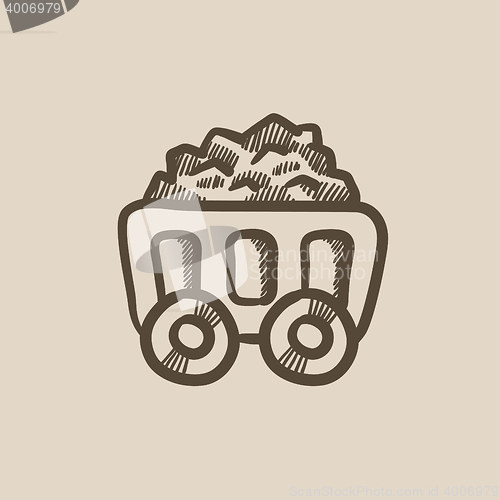 Image of Mining coal cart sketch icon.