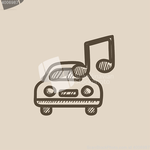 Image of Car with music note sketch icon.