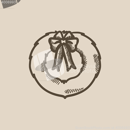 Image of Christmas wreath sketch icon.