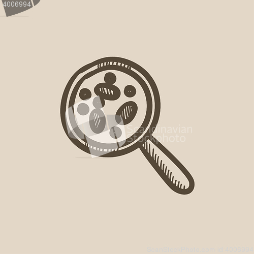 Image of Microorganisms under magnifier sketch icon.