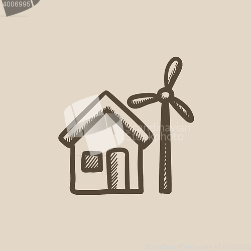 Image of House with windmill sketch icon.