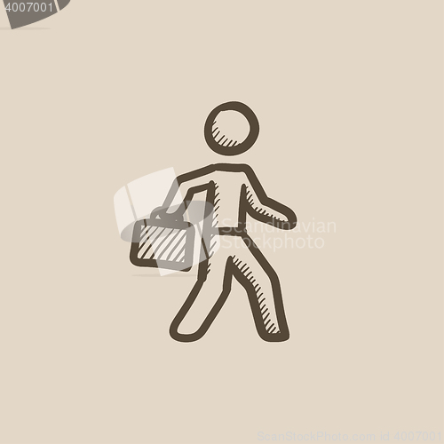 Image of Businessman walking with briefcase sketch icon.