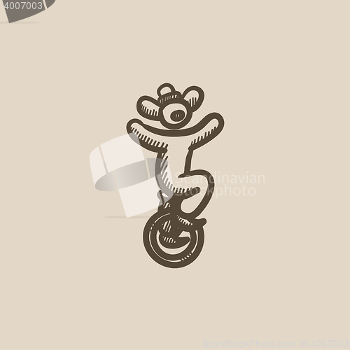 Image of Clown riding on one wheel bicycle sketch icon.