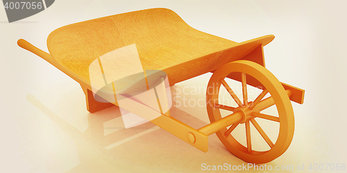 Image of wooden wheelbarrow. 3D illustration. Vintage style.