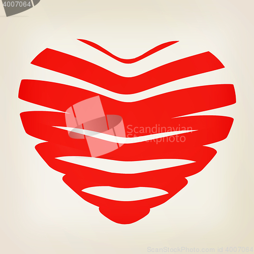 Image of 3d beautiful red glossy heart of the bands. 3D illustration. Vin