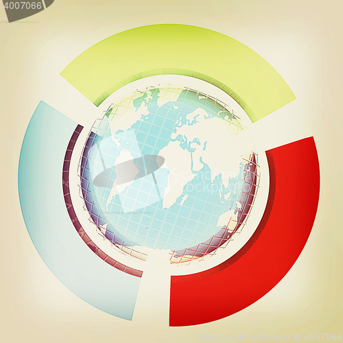 Image of Earth and semi-circles. 3D illustration. Vintage style.