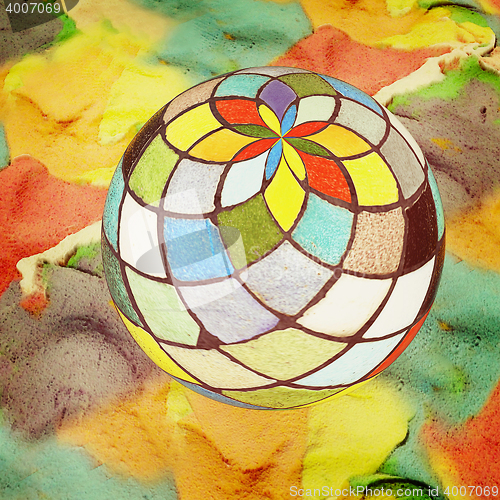 Image of Mosaic ball on colorful background. 3D illustration. Vintage sty