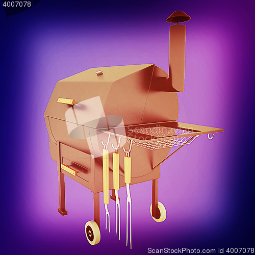 Image of oven barbecue grill. 3D illustration. Vintage style.