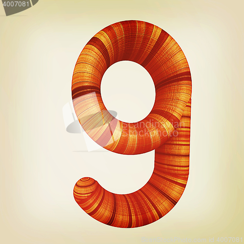 Image of Wooden number \"9\"- nine on a white. . 3D illustration. Vintage s