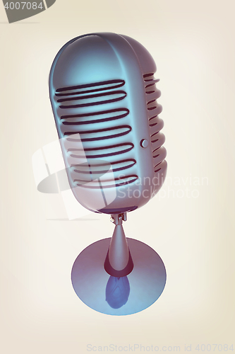 Image of blue metal microphone. 3D illustration. Vintage style.