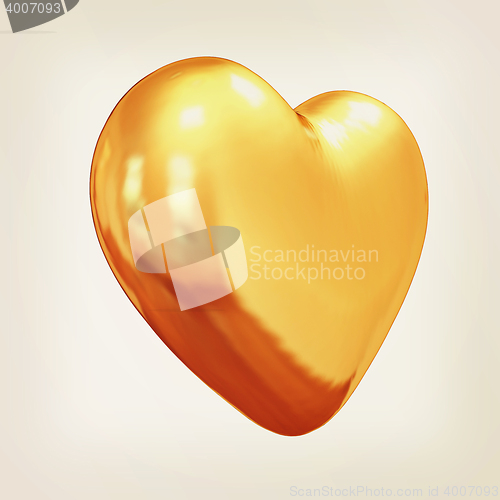 Image of 3d glossy metall heart. 3D illustration. Vintage style.