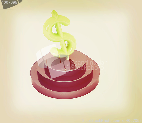 Image of icon dollar sign on podium. 3D illustration. Vintage style.