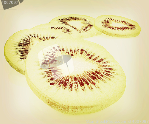 Image of slices of kiwi. 3D illustration. Vintage style.