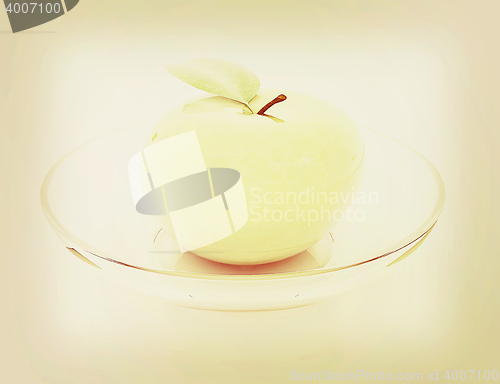 Image of apple on a plate . 3D illustration. Vintage style.