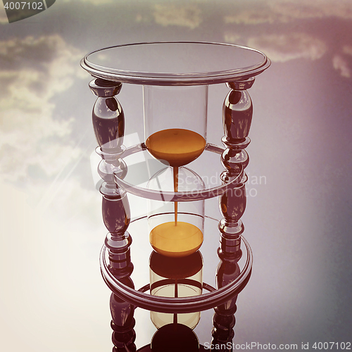 Image of Chrome hourglass. 3D illustration. Vintage style.