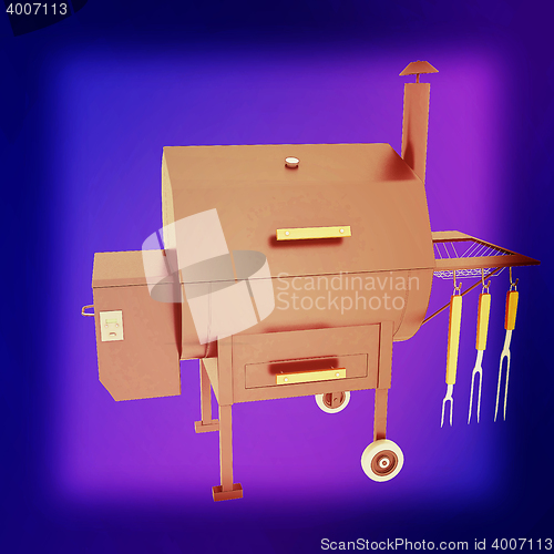 Image of oven barbecue grill. 3D illustration. Vintage style.