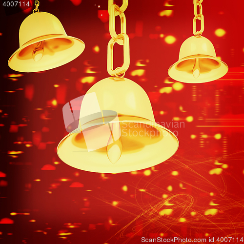 Image of Gold bell on winter or Christmas style background. 3D illustrati