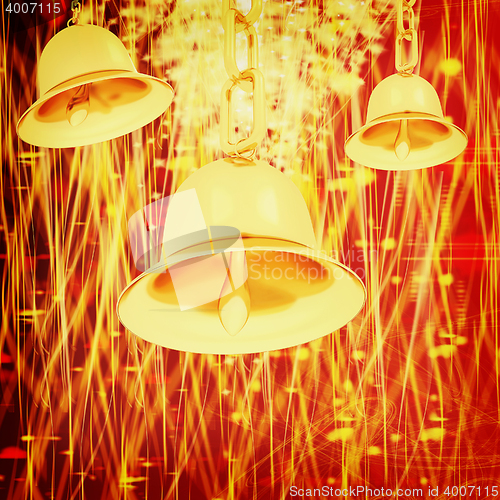 Image of Gold bell on winter or Christmas style background. 3D illustrati