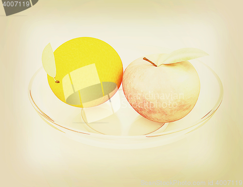 Image of Citrus and apple. 3D illustration. Vintage style.