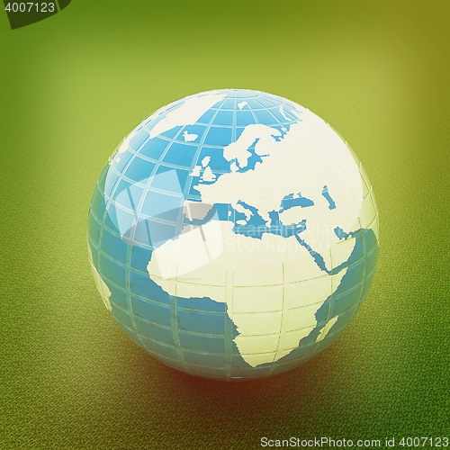 Image of Earth on green. 3D illustration. Vintage style.