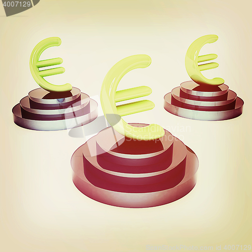 Image of icon euro signs on podiums. 3D illustration. Vintage style.