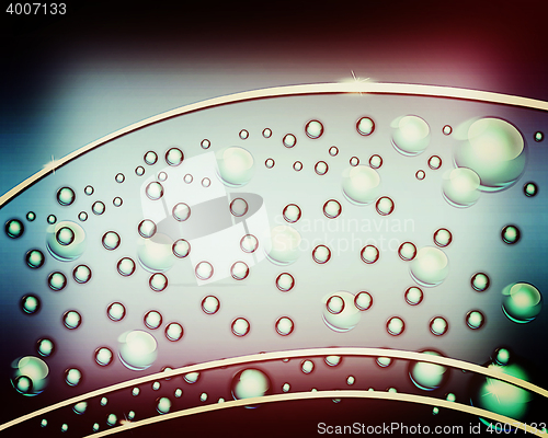 Image of water bubbles and drops. 3D illustration. Vintage style.