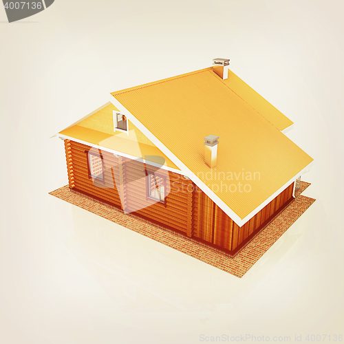 Image of Wooden travel house or a hotel. 3D illustration. Vintage style.