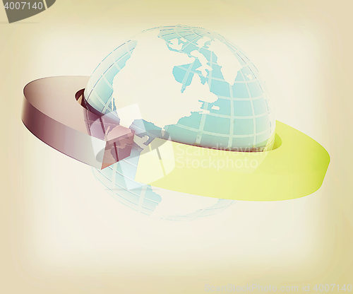 Image of Earth and two poles. 3D illustration. Vintage style.