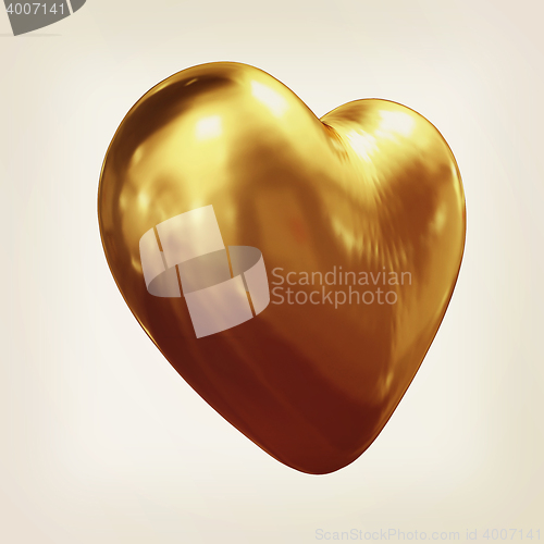 Image of 3d glossy metall heart. 3D illustration. Vintage style.