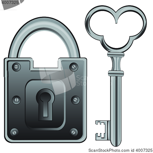 Image of Metallic lock and key