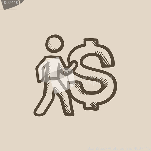 Image of Businessman with big dollar symbol sketch icon.