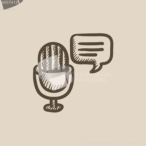Image of Microphone with speech square sketch icon.
