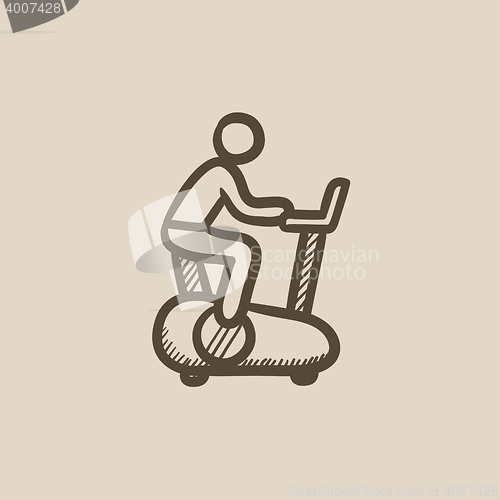 Image of Man training on exercise bike sketch icon.