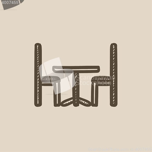 Image of Table and chairs sketch icon.