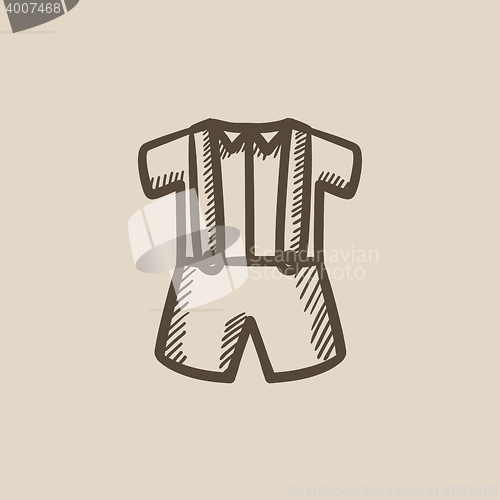 Image of Baby shirt and shorts with suspenders sketch icon.