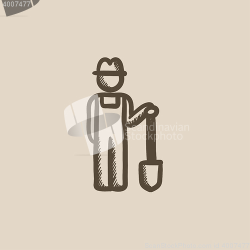 Image of Farmer with shovel sketch icon.