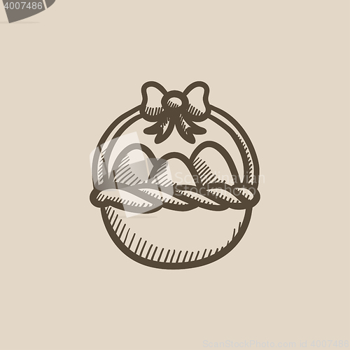Image of Basket full of easter eggs sketch icon.