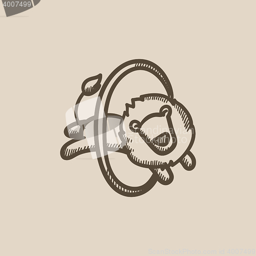 Image of Lion jumping through ring sketch icon.