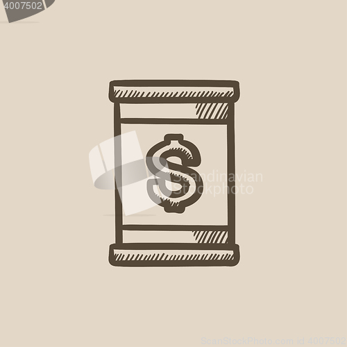 Image of Barrel with dollar symbol sketch icon.