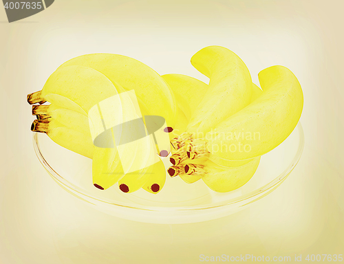 Image of bananas on a plate. 3D illustration. Vintage style.