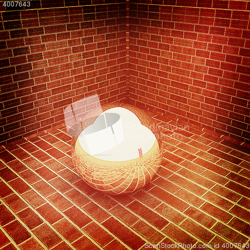 Image of Chrome ball in the corner of a brick . 3D illustration. Vintage 