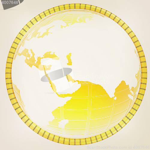 Image of Yellow 3d globe icon with highlights . 3D illustration. Vintage 