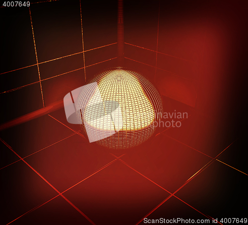 Image of Dark corner in the room with gold ball . 3D illustration. Vintag