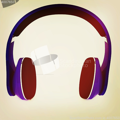 Image of Blue headphones icon. 3D illustration. Vintage style.